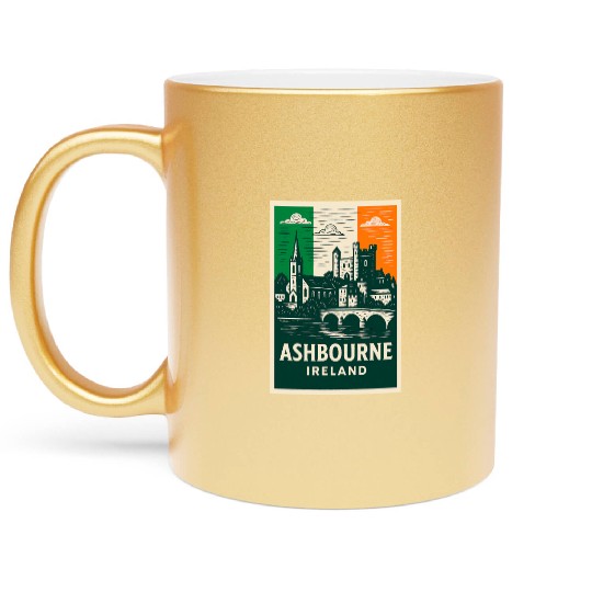 Irish Villagescape with Castle and Church Metallic Mugs