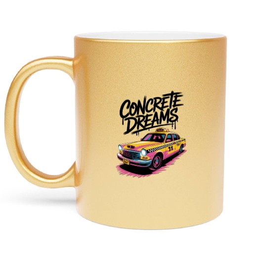 Vibrant Taxi Dreams Illustration Metallic Mugs