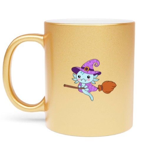 Cute Halloween Witch axolotl Design Metallic Mugs