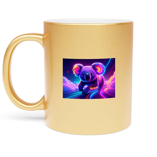 Neon Koala in Cosmic Dreamscape Metallic Mugs