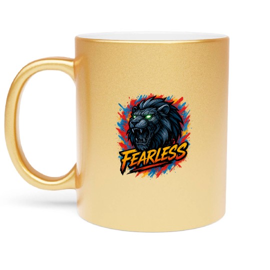 Fearless Lion with Neon Eyes Design Metallic Mugs