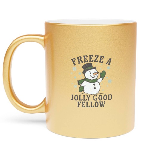 Frosty Snowman Jolly Greeting Design Metallic Mugs