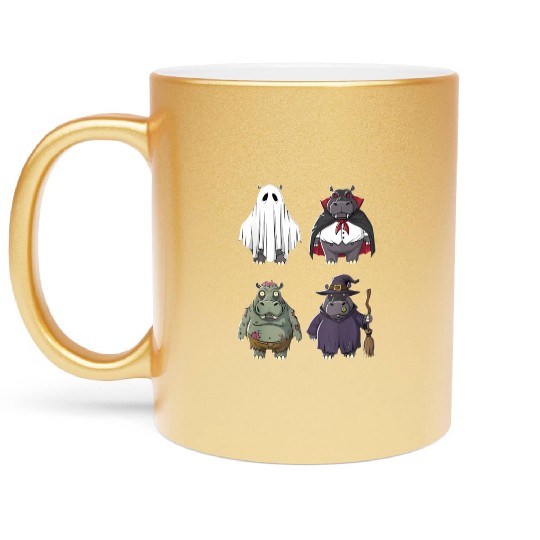 Funny Hippo Ghost Witch Zombie Halloween Costume B Metallic Mugs