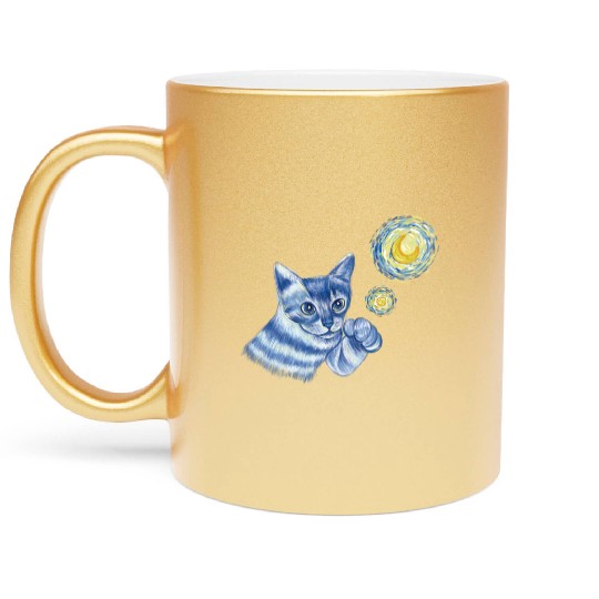 Blue Starry Night British Shorthair Cat Graphic Metallic Mugs
