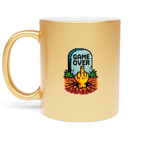 Retro Game Over Pixel Art Funny Gamer Design Metallic Mugs