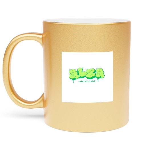 Neon Green Modern Graffiti Urban Spry Logo Metallic Mugs