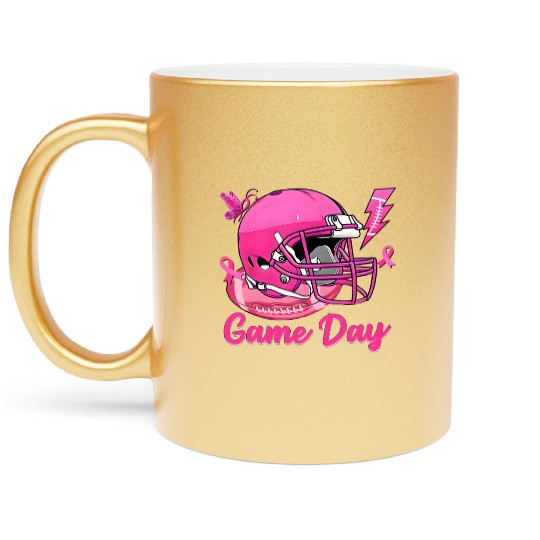 Game Day Pink American Football Tackle Breast Metallic Mugs