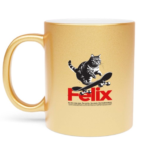 Cool Cat Skateboard with cute Boy Name FELIX Metallic Mugs