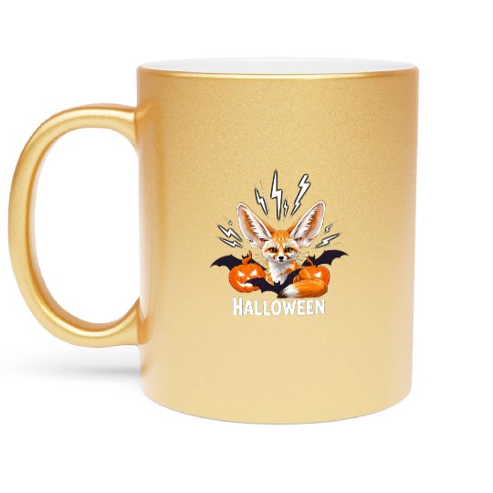 Whimsical Halloween Fox with Bat Wings Metallic Mugs