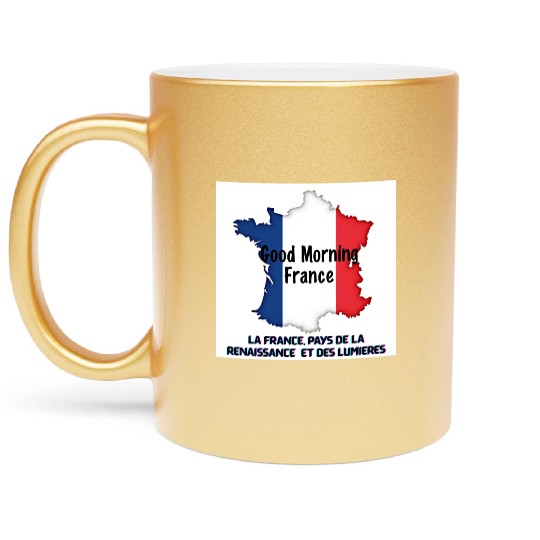 Map of France with Greeting Text Metallic Mugs