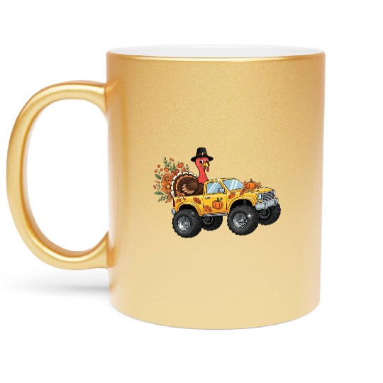 Autumn Thanksgiving Truck with Turkey Metallic Mugs