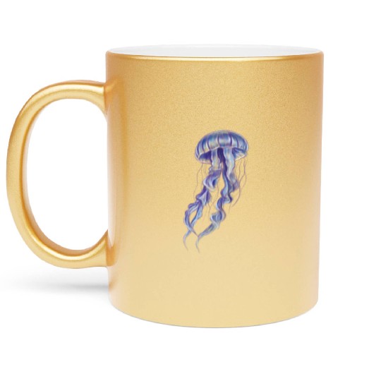 Bioluminescent Purple Jellyfish Illustration Metallic Mugs
