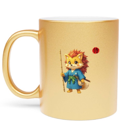 Samurai Hedgehog Anime Character Kanji Art Metallic Mugs