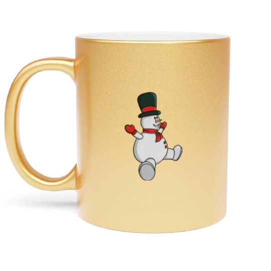Whimsical Snowman with Top Hat and Scarf Metallic Mugs