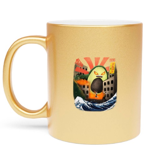 Giant Avocado Kaiju Monster Attack Urban City Metallic Mugs