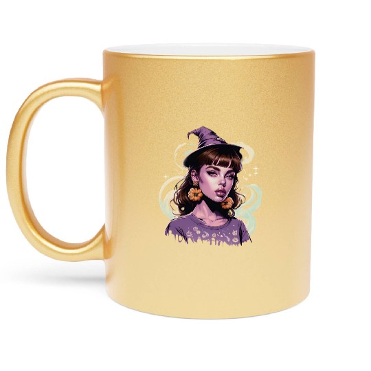 Enchanting Witch Portrait Design Metallic Mugs