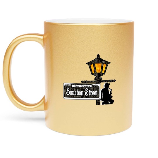 Bourbon Street Saxophonist  Metallic Mugs