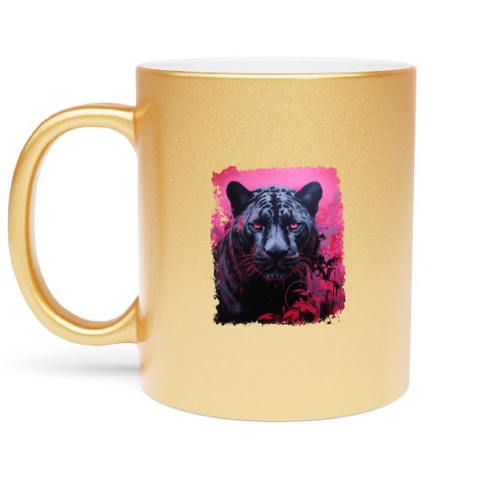 Pink Pop Art Black Panther  Metallic Mugs