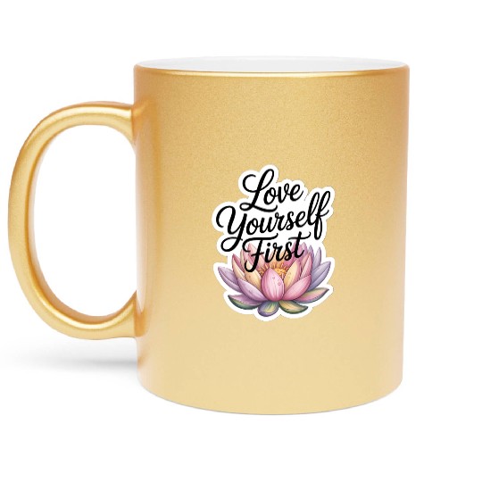 Inspirational Lotus Floral Affirmation Metallic Mugs