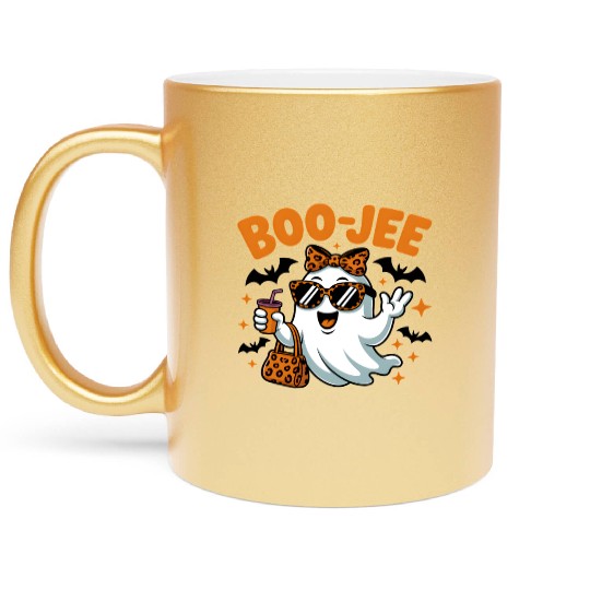 Boo-Jee Ghost Cute Leopard Print Halloween Boojee Metallic Mugs