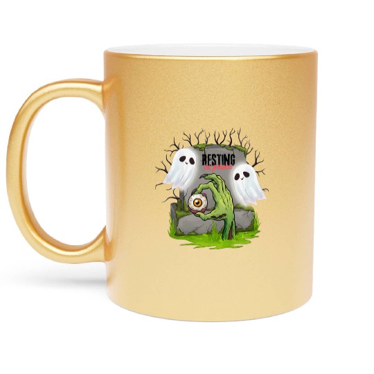 Spooky Graveyard with Ghosts and Eye Metallic Mugs