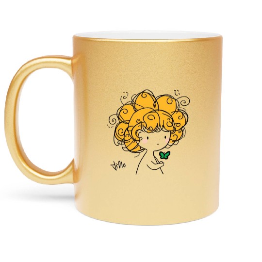 Whimsical Fairy with Gold Curl Hair Metallic Mugs