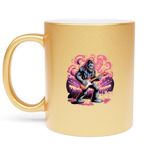 Rocking Sasquatch Guitar Legend at Concert Stage Metallic Mugs
