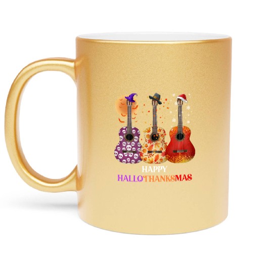 Happy HalloThanksMas Guitar  Metallic Mugs