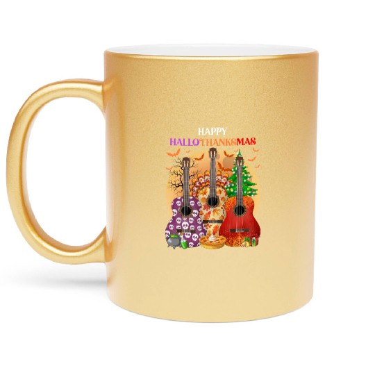 Happy HalloThanksMas Guitar  Metallic Mugs