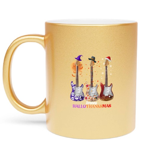 Happy HalloThanksMas Guitar  Metallic Mugs