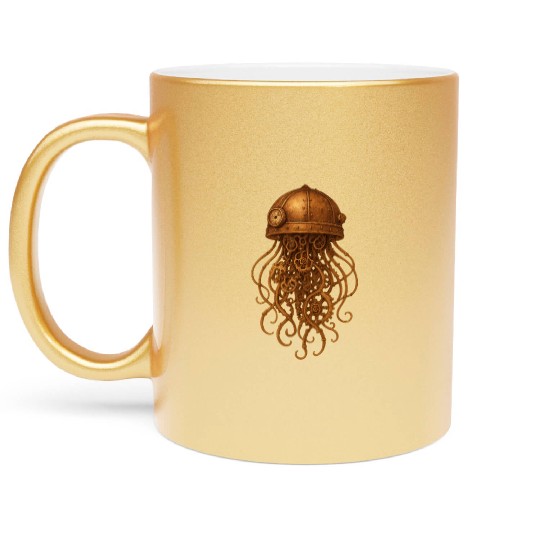 Steampunk Octopus Helmet Design Metallic Mugs