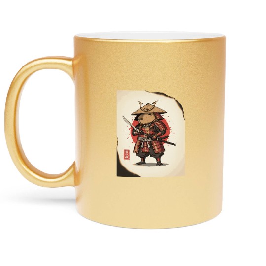 Anthropomorphic Warrior Hamster in Samurai Armor Metallic Mugs