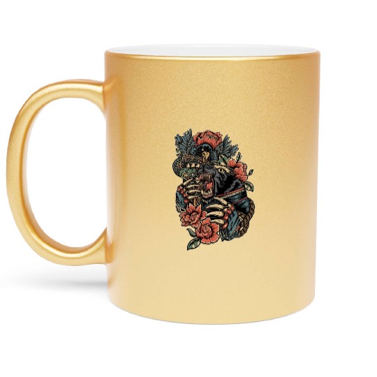 Mythical Beast and Floral Fusion Design Metallic Mugs