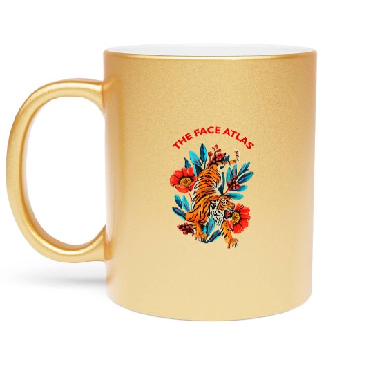 Vibrant Tiger and Floral Tattoo Style Metallic Mugs