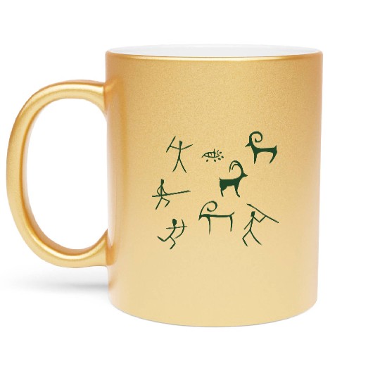 Caveman hunting cave drawings Metallic Mugs