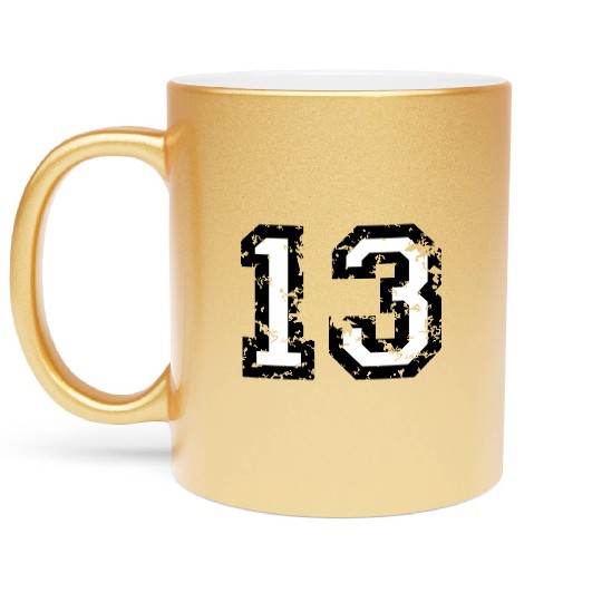 Number 13 (Distressed White) Metallic Mugs