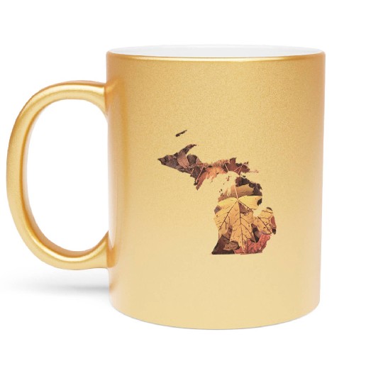Michigan Autumn Fall Leaves Metallic Mugs