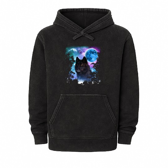 Black Wolf MidNight Forest Mineral Wash Hoodies