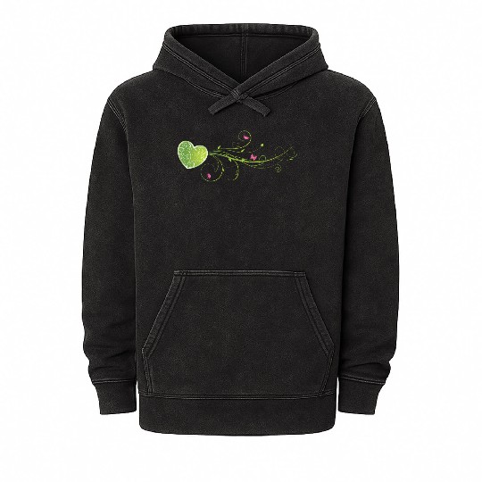Heart With Floral Swirls Mineral Wash Hoodies