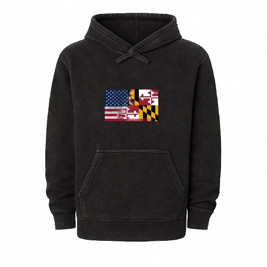 Maryland American Flag Fusion Mineral Wash Hoodies