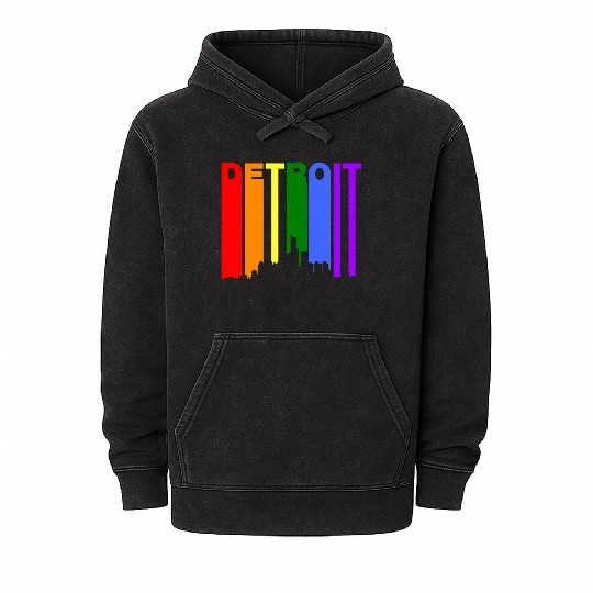 Detroit Michigan Gay Pride Rainbow Skyline Mineral Wash Hoodies