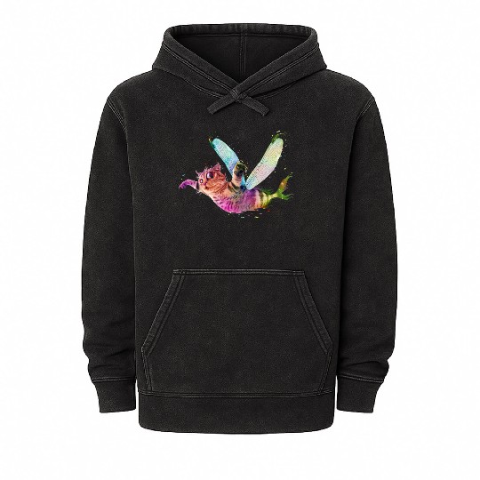 Psychedelic flying catfish Mineral Wash Hoodies