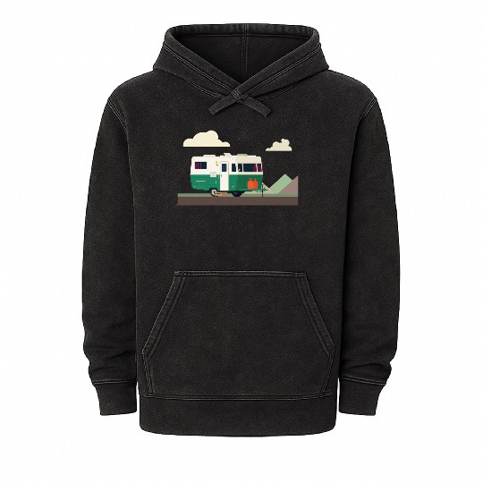 camper in the mountains Mineral Wash Hoodies