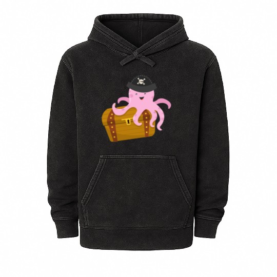 Treasure with pirate octopus Mineral Wash Hoodies