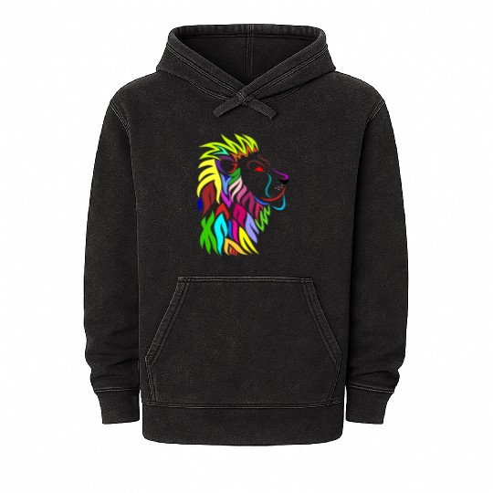 Colorful Lion Head Mineral Wash Hoodies