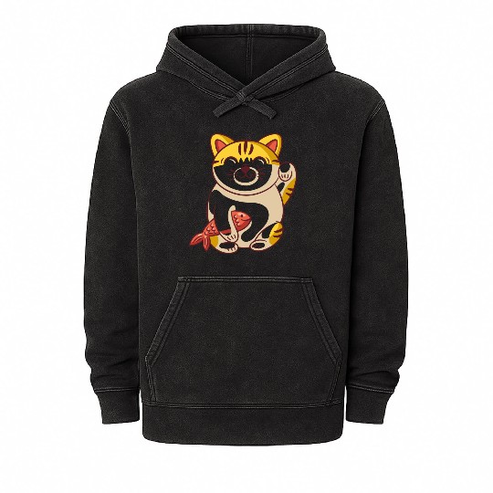 Winking cat with fish Mineral Wash Hoodies