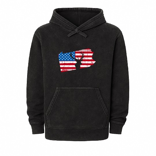 American Flag Pennsylvania Deer Hunting Mineral Wash Hoodies
