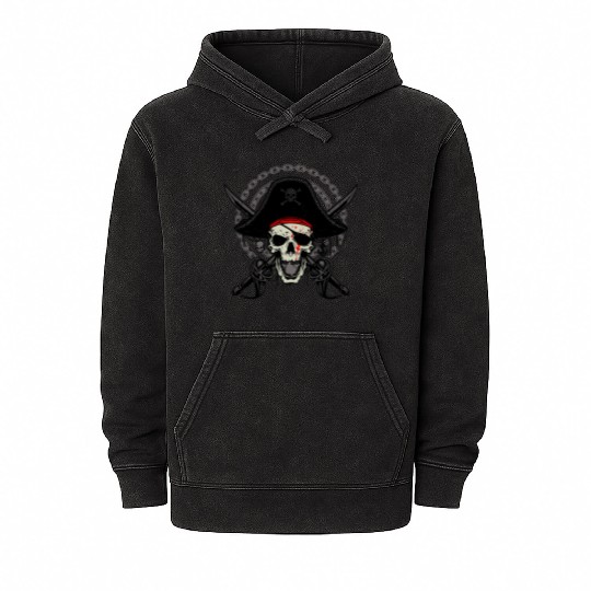 Ahoy Buccaneers Avast Ye motif of Pirate Skull Mineral Wash Hoodies
