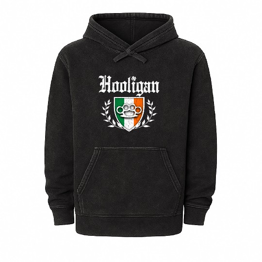 Irish Hooligan Crest vintage distressed look Mineral Wash Hoodies