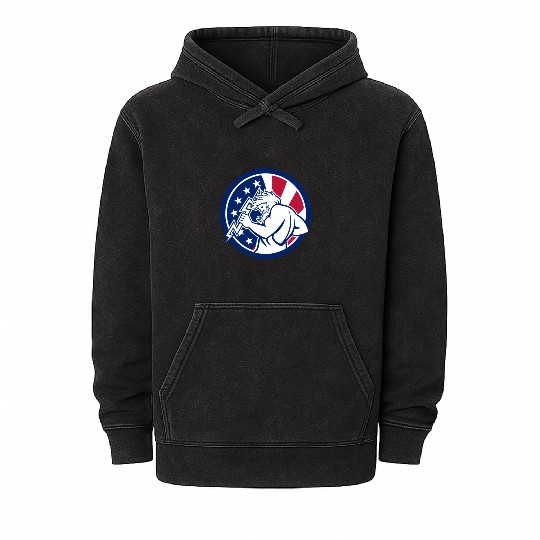 Zeus With Thunderbolt USA Flag Icon Mineral Wash Hoodies